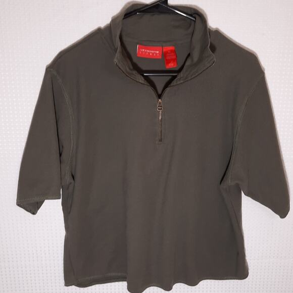 Liz Claiborne XL Shirt Womens Olive Green Zip Polo Crop Top Cotton Y2K Macau - Picture 1 of 7